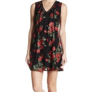 Romeo Juliet Couture Black Floral Embroidered V Neck Sleeveless Mini Dress L